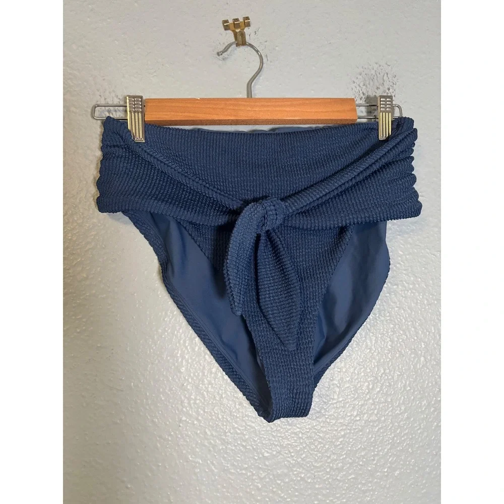Veronica Beard Azoia Blue Smocked Crinkle‎ High Waist Tie Front Bikini Bottoms